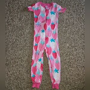 Pj Place Pink Strawberry Print One-Piece Pajamas | 3T
